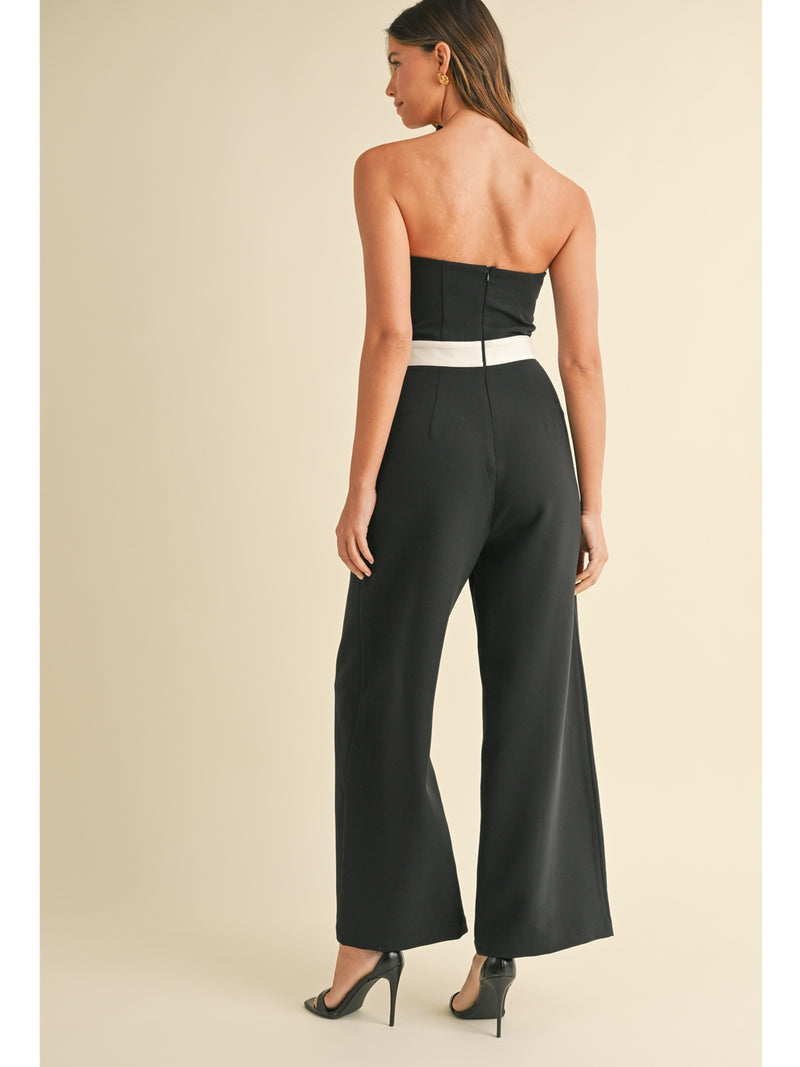 Mable Eira Waist Bow Strapless Jumpsuit In Black