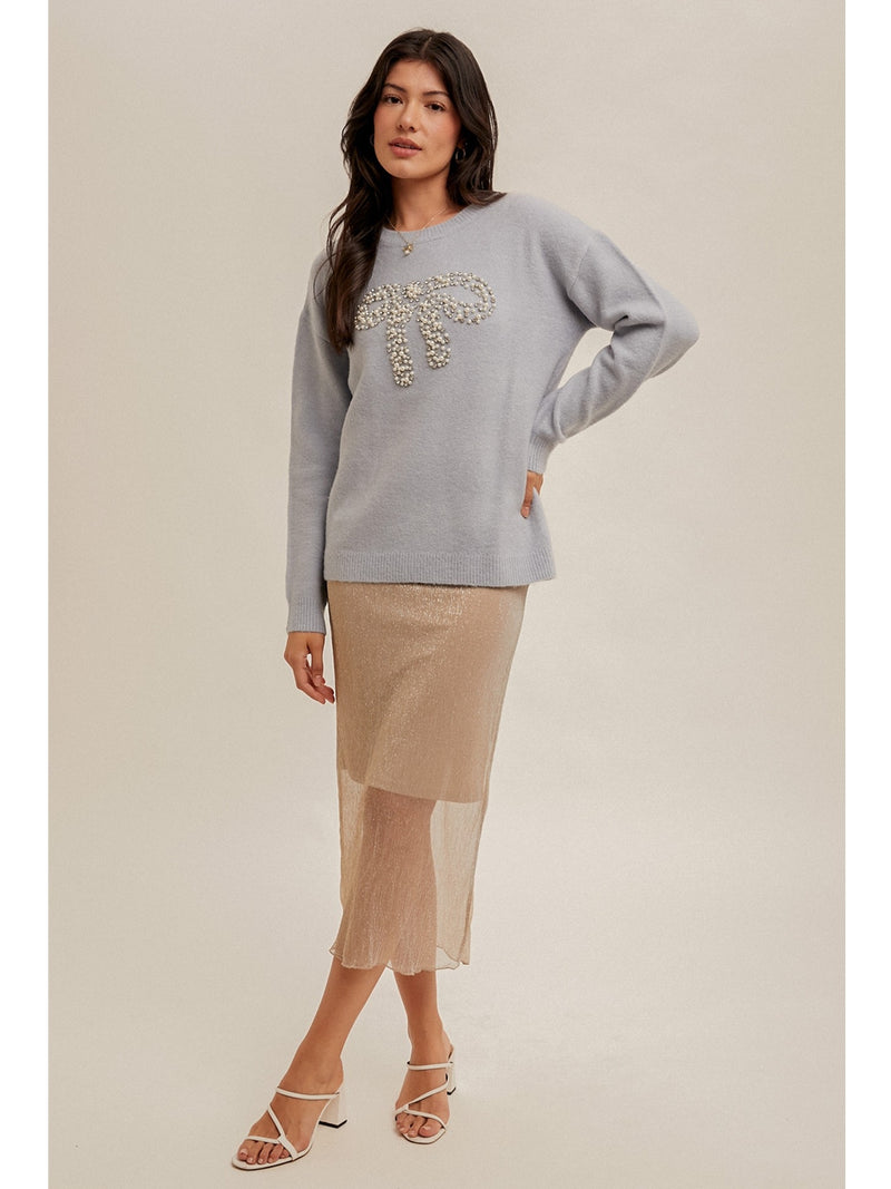 Hem&Thread Luella Bow Crew Sweater In Powder Blue