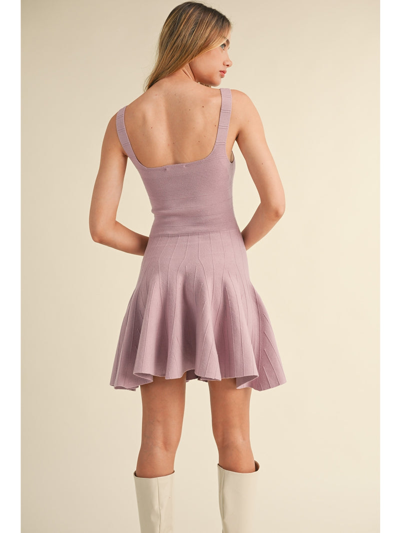 Mable Hazel Bow Detail Fit and Flare Knit Mini Dress In Mauve