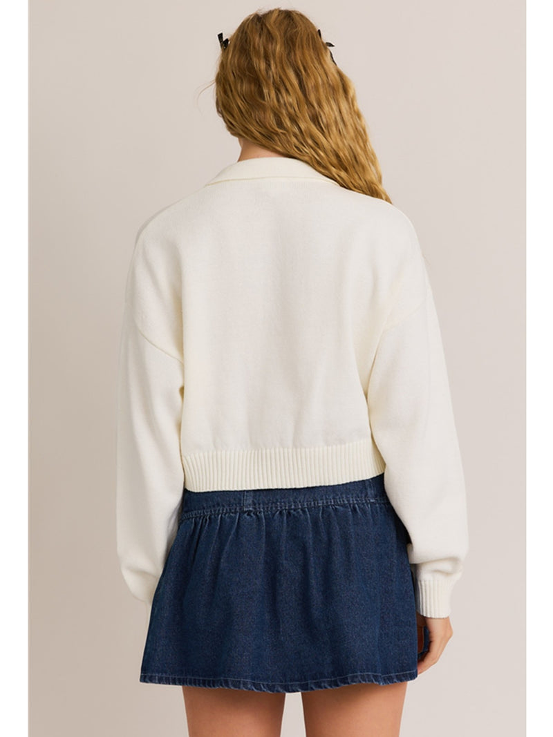 Le Lis Beckett Collared Sweater In White