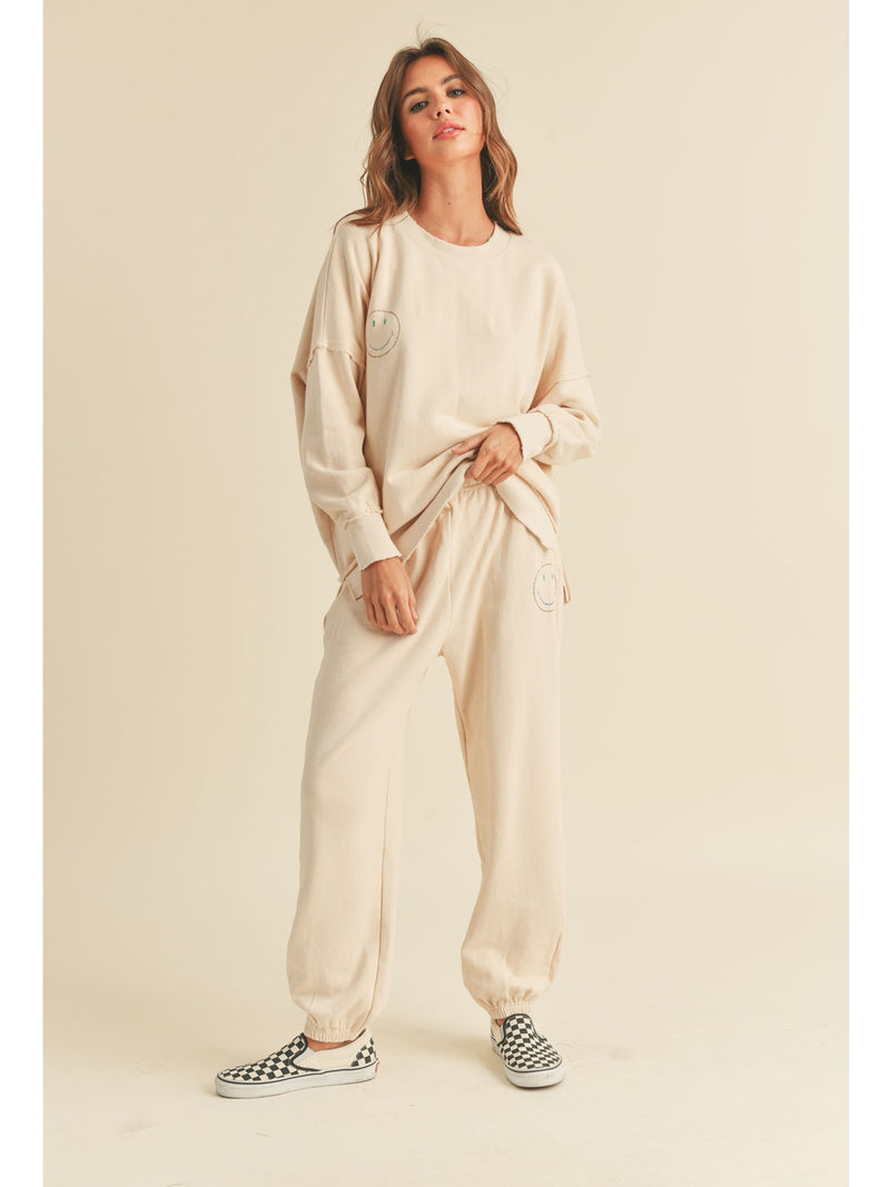 Miou Muse Hadley Smile Terry Sweatpants In Beige
