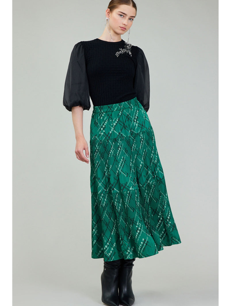 Current Air Chiara Pleated Skirt In Teal Green