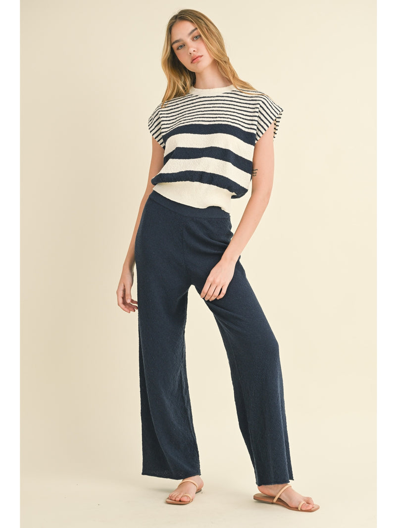 Miou Muse Paula Stripe Knit Top In Navy