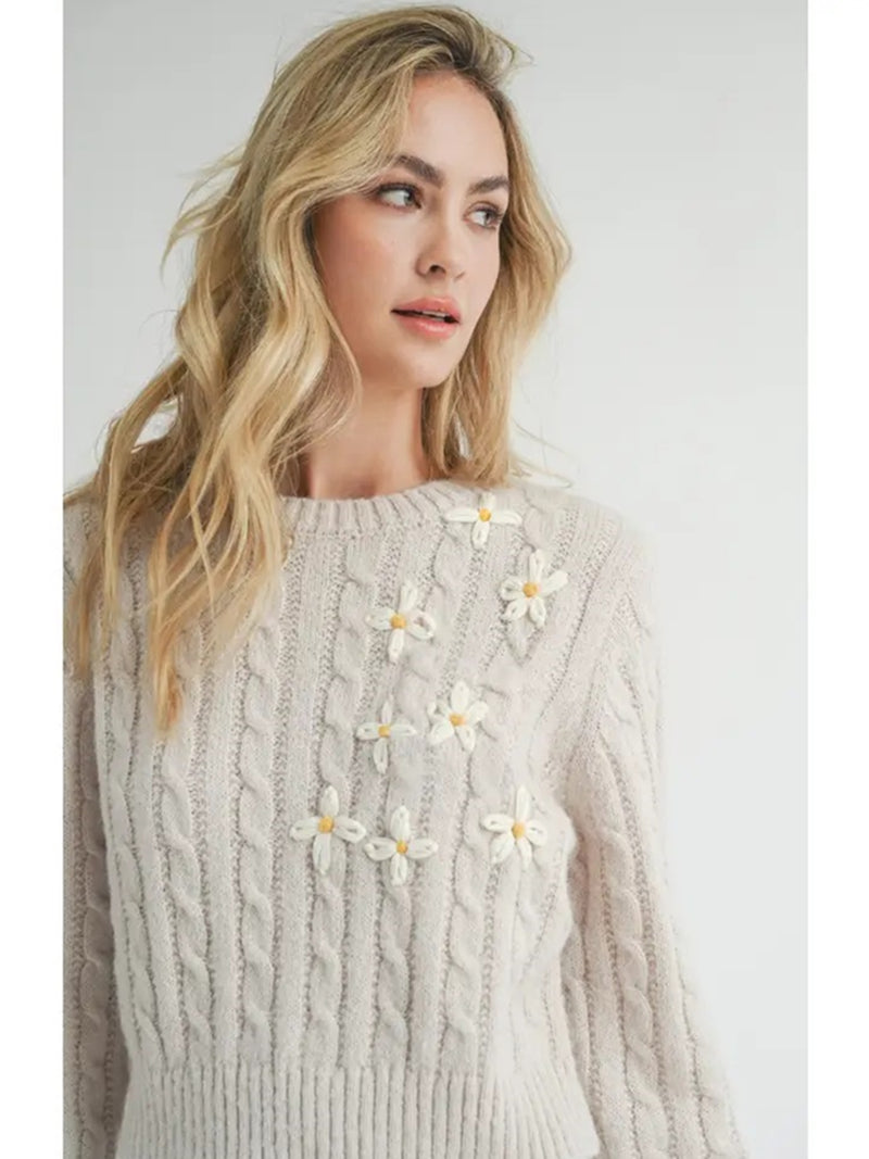 Sadie and Sage Lainey Daisy Sweater In Cream