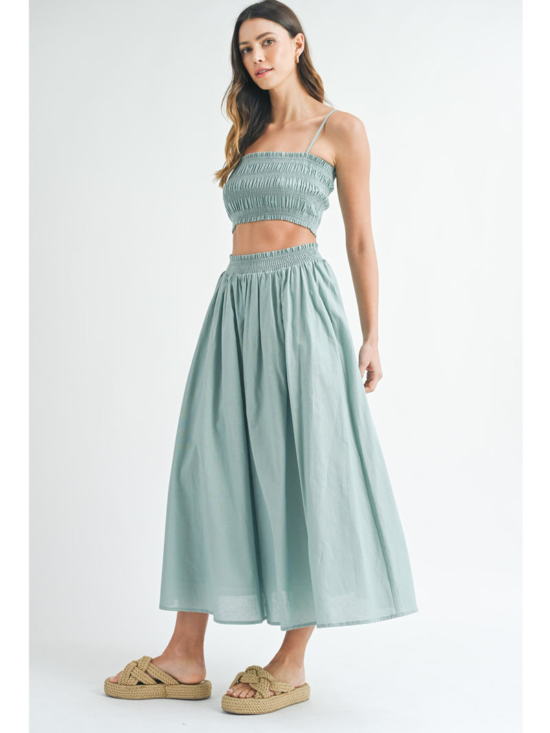 Mable Tyler Smocked Bralette Crop Top And Maxi Skirt Set In Sea Green