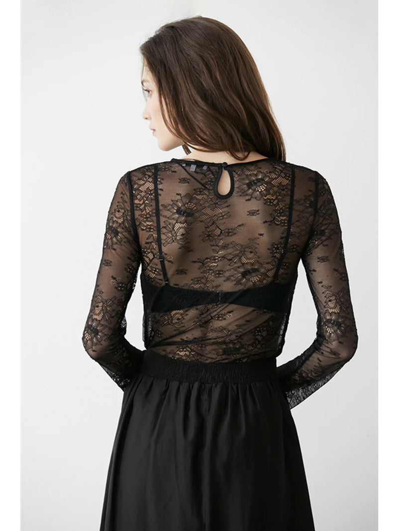 Crescent Lexy Lace Layering Top With Bralette In Black