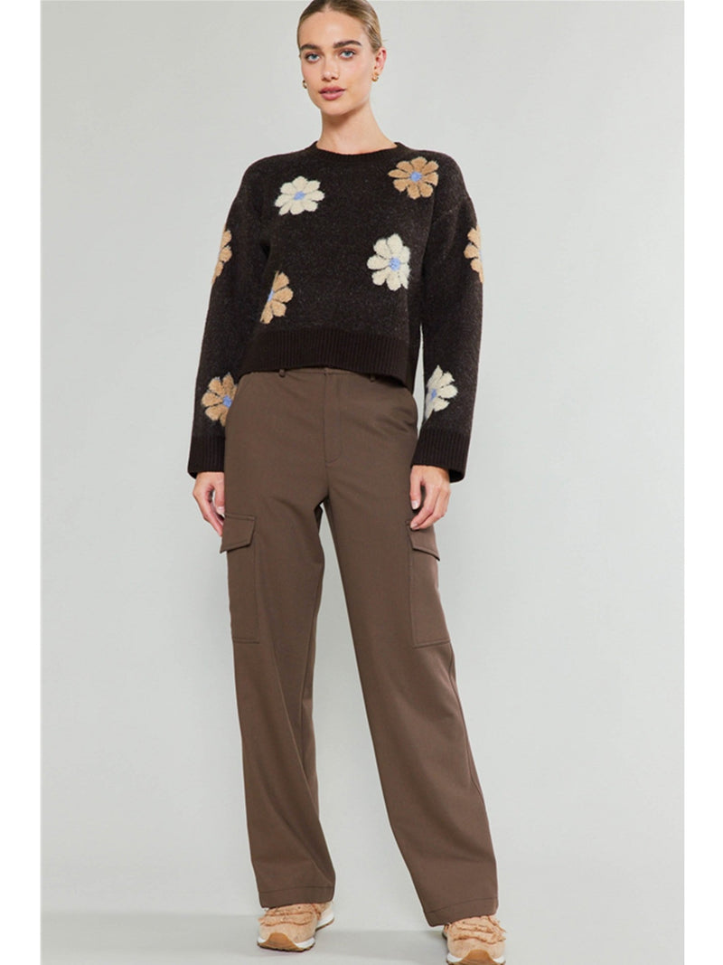 Current Air Vanna Flower Motif Sweater In Brown