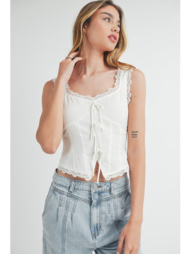 Mable Katie Ribbon Front Corset Top In Off White