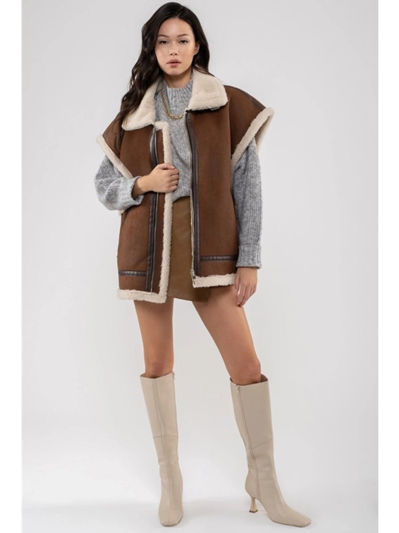 Blu Pepper Ezra Faux Shearling Vest In Dark Brown