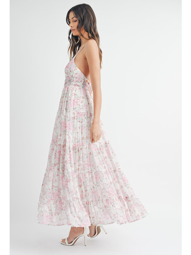 Mable Brie Tiered Maxi Dress In Pink