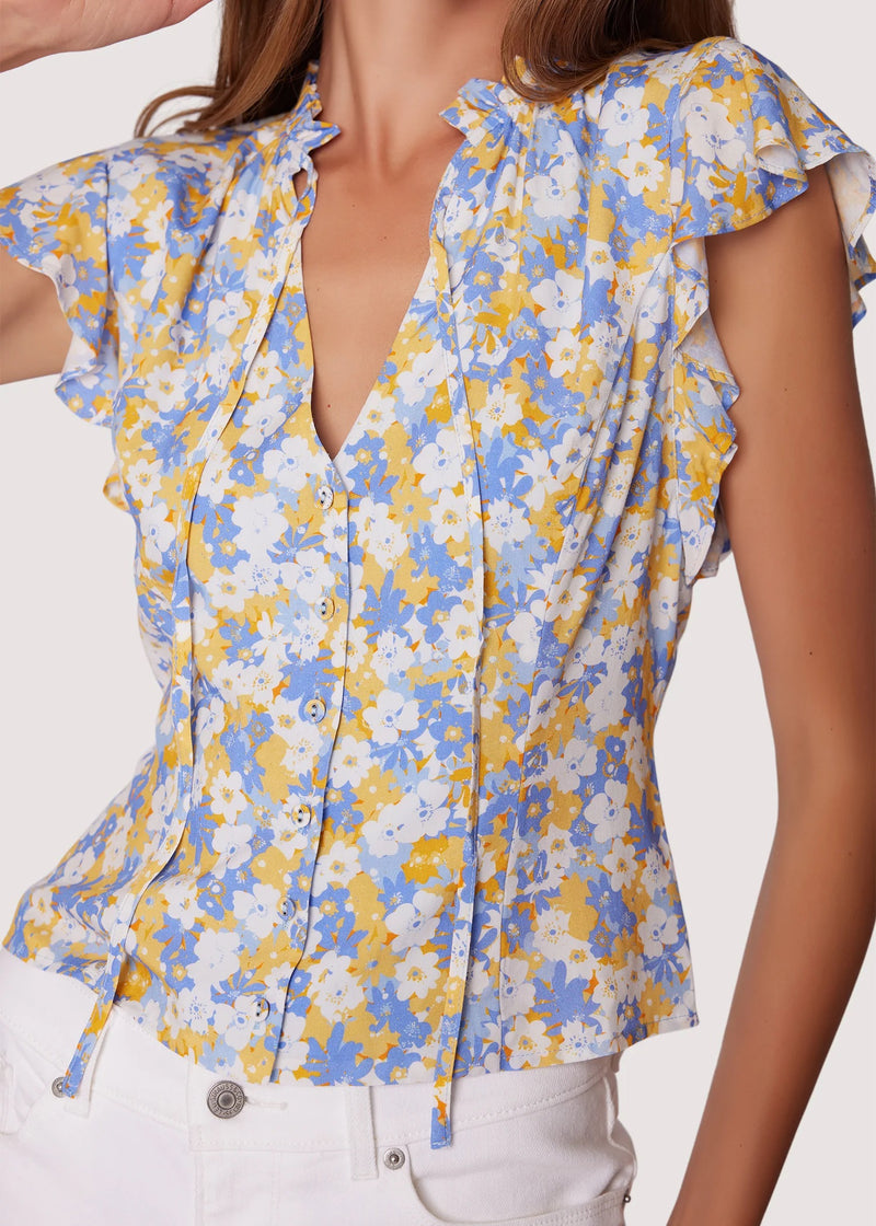 Lost+Wander Dazzling Bloom Ruffle Blouse In Light Blue Floral