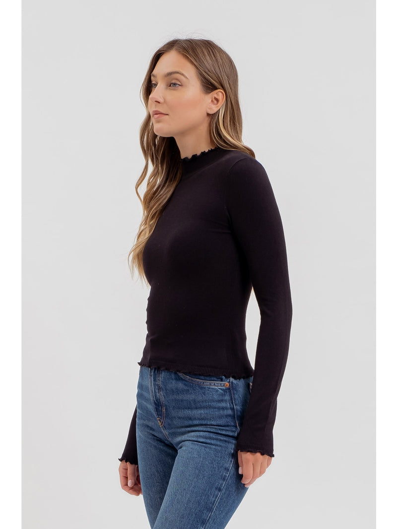 The Workshop Leena Lettuce Trim Knit Top In Black