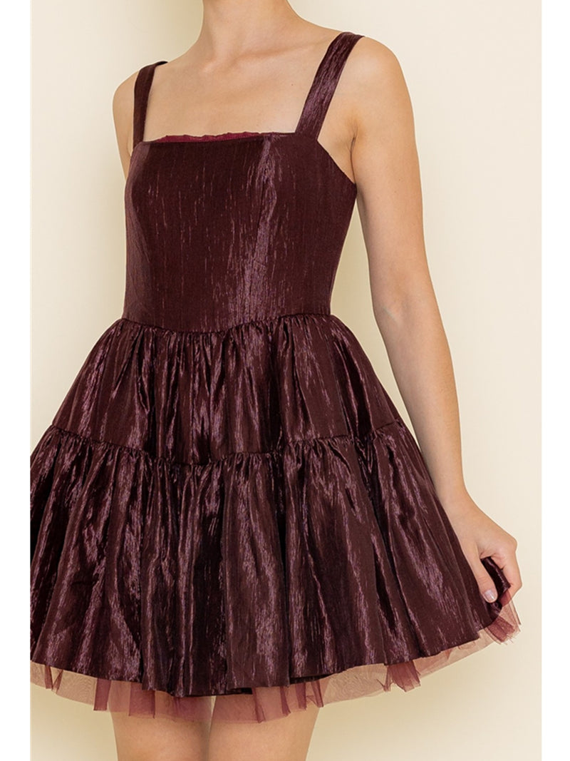 Fore Collection Meddi Strap Mini Dress In Deep Burgundy