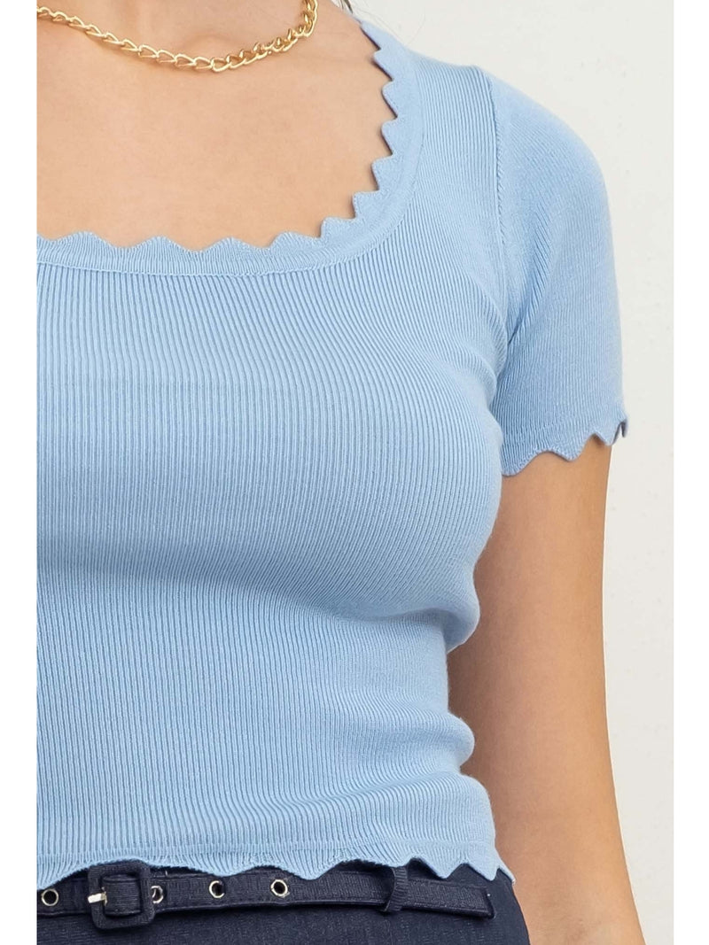 The Workshop Natalie Scallop Edge Top In Ice Blue