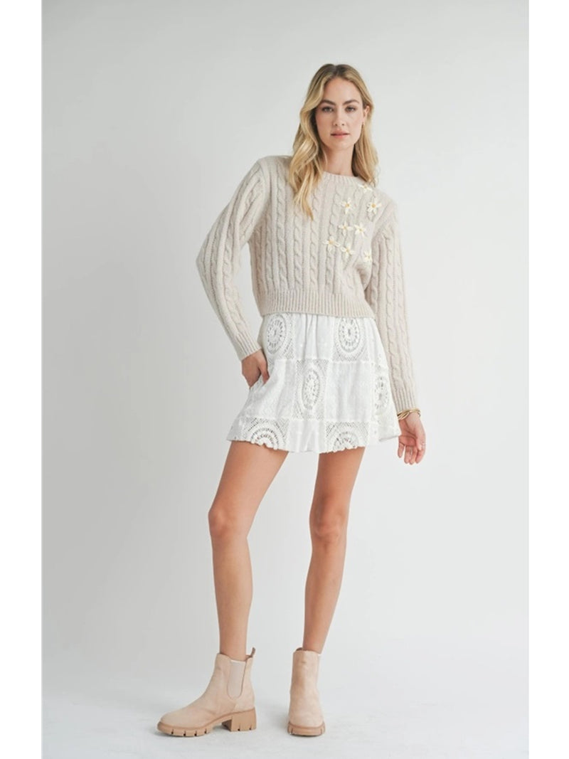 Sadie and Sage Lainey Daisy Sweater In Cream