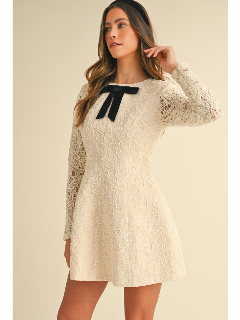 Mable Noelle Floral Crochet Lace Dress In Cream