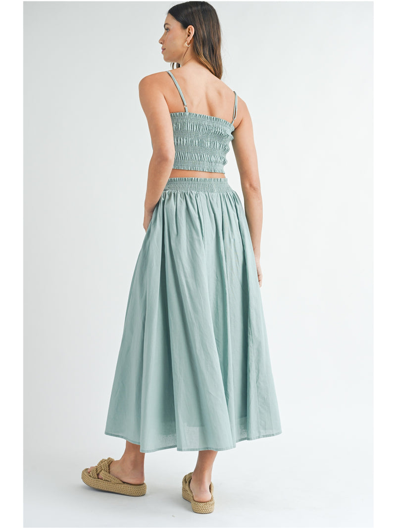 Mable Tyler Smocked Bralette Crop Top And Maxi Skirt Set In Sea Green