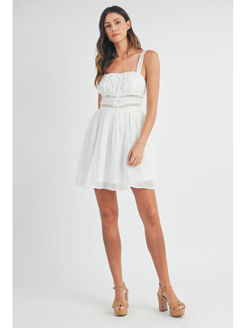 Mable Simon Lace Trimmed Gathered Bust Mini Dress In Off White