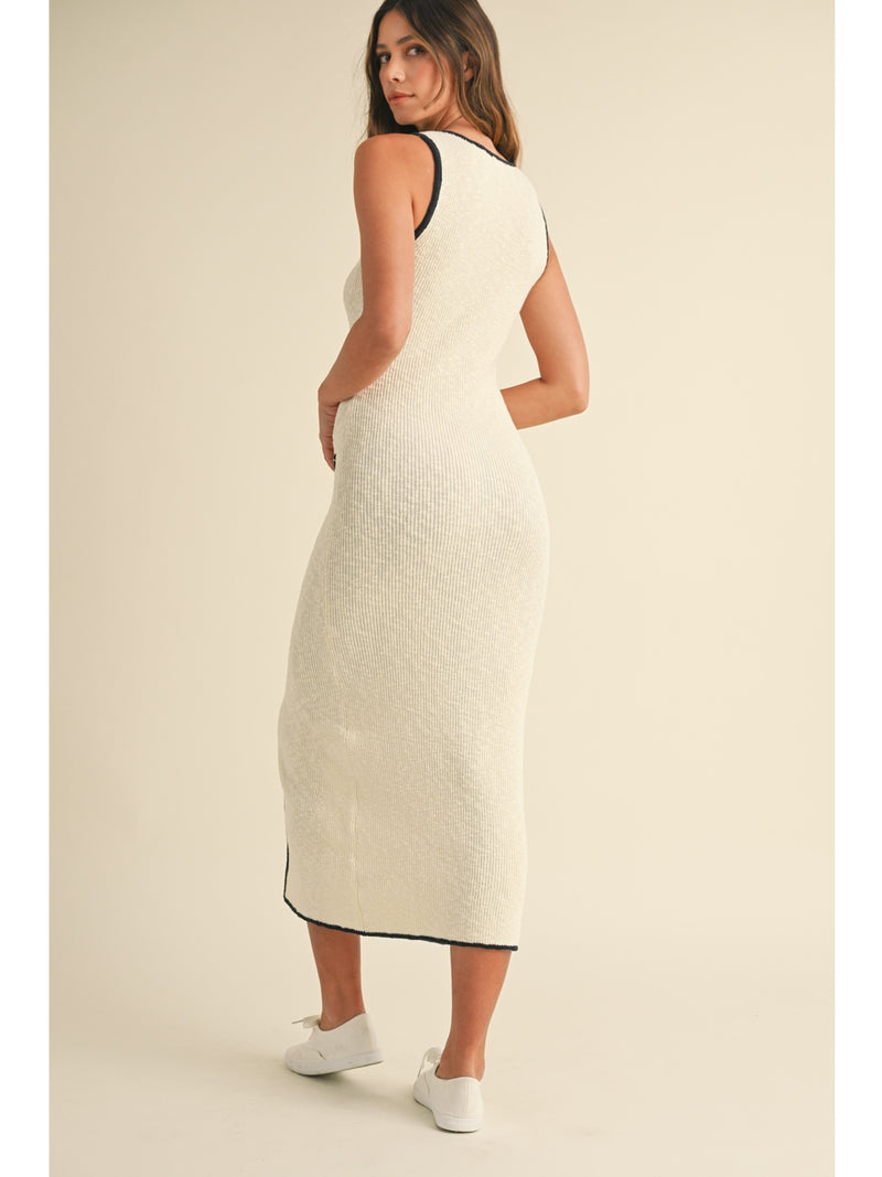 Mable Panna Contrast Binding Dress In Cream