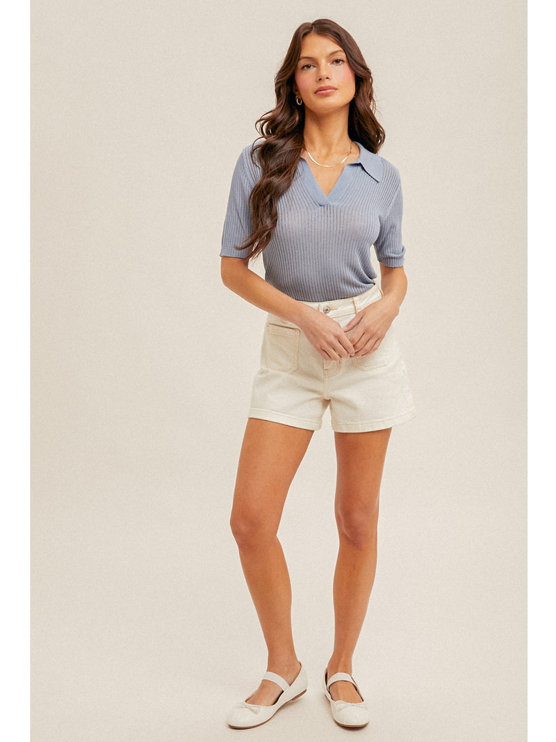 Hem&Thread Brinna Knit Polo Shirt In Blue