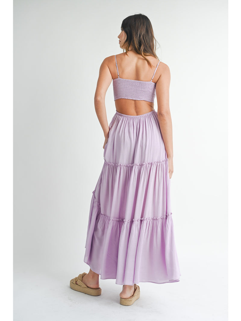 Mable Amelia Lace Applique Tiered Maxi Dress In Lavender