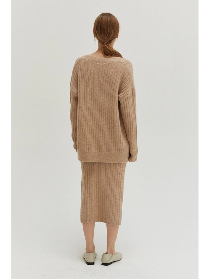 Crescent Yara Ribbed Sweater Dress Two Piece Set In Beige