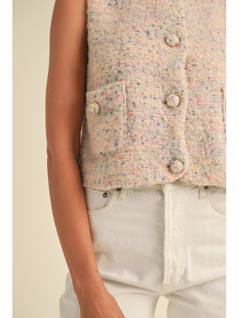 Mable Eloise Boucle Knit Vest With Front Pocket In Light Blush