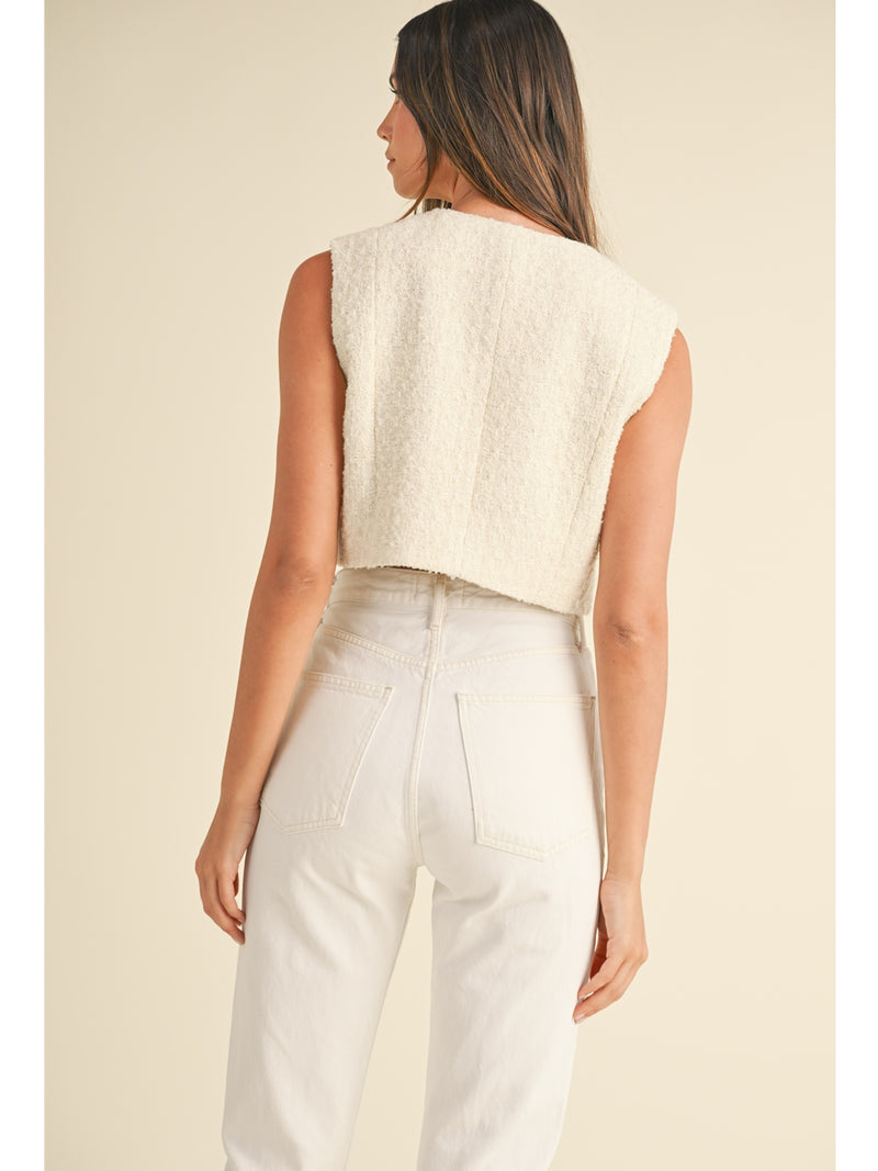 Mable Bambi Tweed Crop Vest In Cream