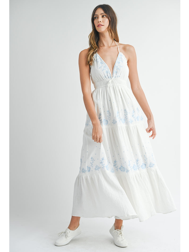 Mable Kaizen Embroidered Maxi Dress In Off White