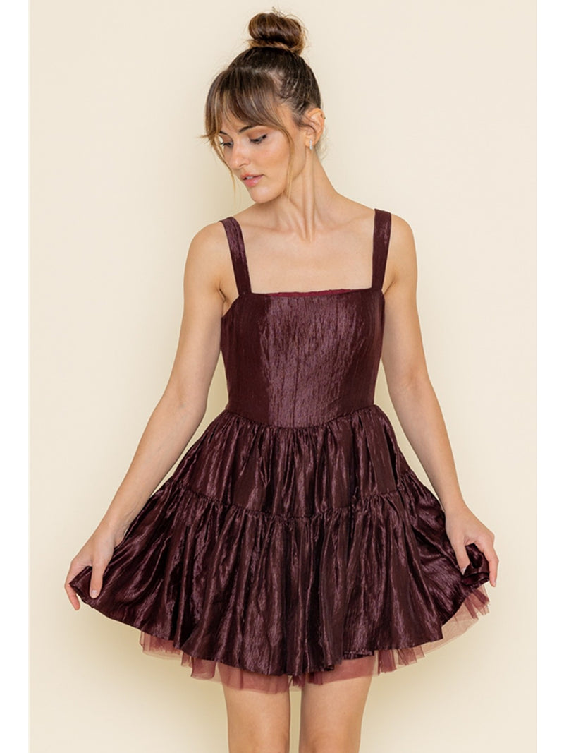 Fore Collection Meddi Strap Mini Dress In Deep Burgundy