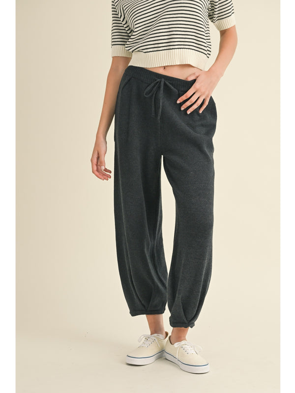 Miou Muse Rita Pleated Bottom Knit Pants In Navy