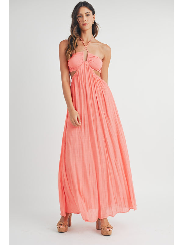 Mable Zoe Halter Neck Coutout Dress In Coral