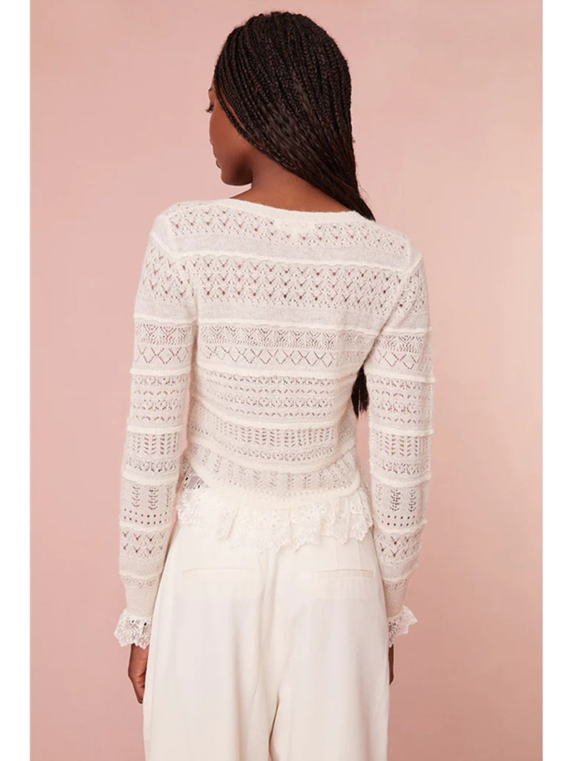 LoveShackFancy Norden Wool Embroidered Lace Cardigan In Cream