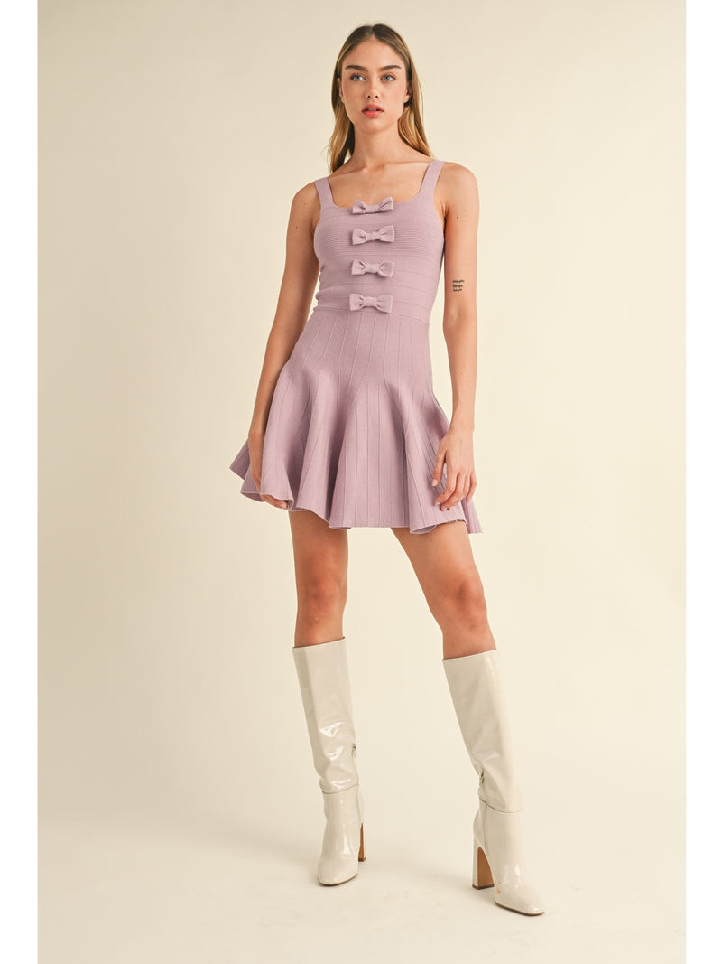 Mable Hazel Bow Detail Fit and Flare Knit Mini Dress In Mauve