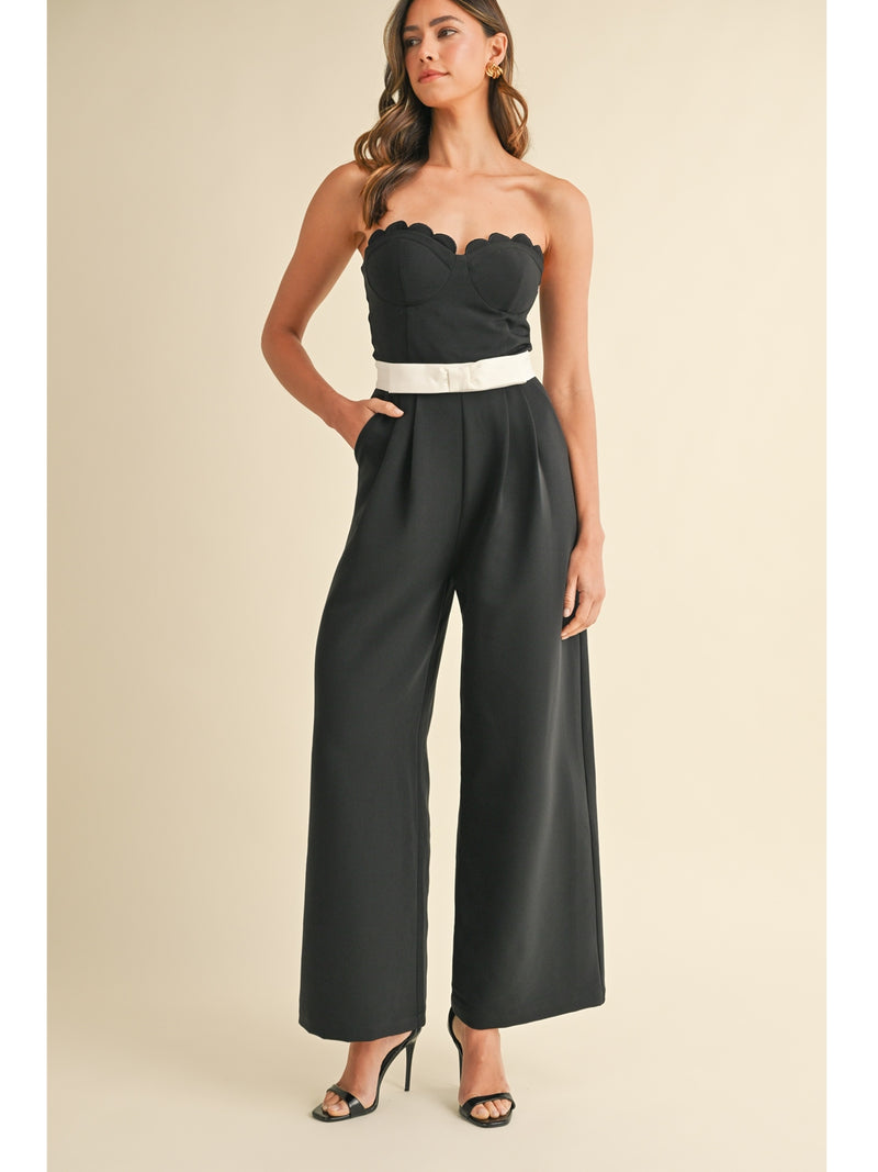 Mable Eira Waist Bow Strapless Jumpsuit In Black