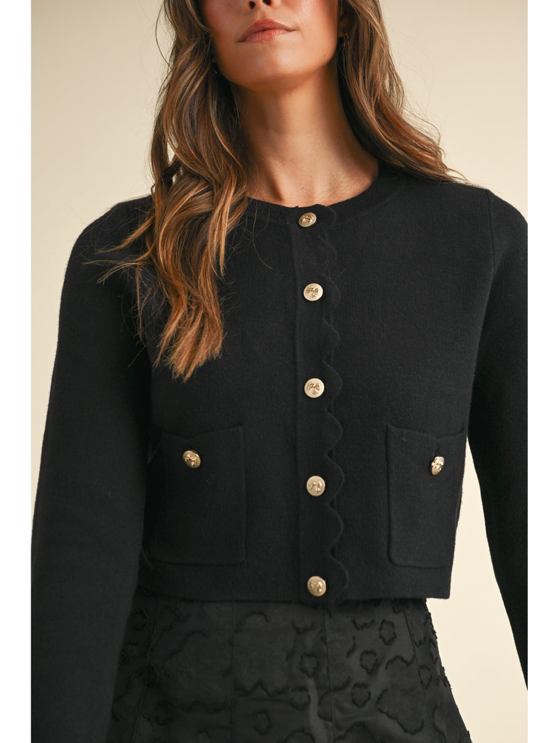 Mable Malta Scalloped Cardigan In Black