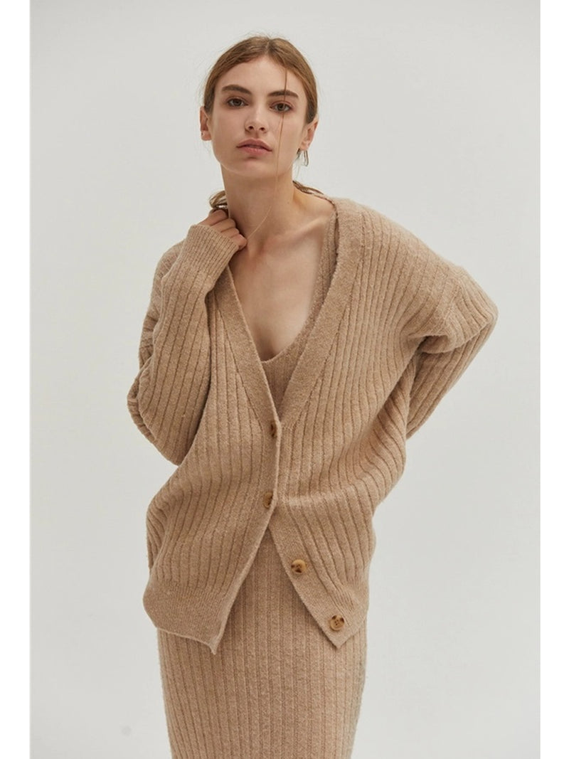 Crescent Yara Ribbed Sweater Dress Two Piece Set In Beige