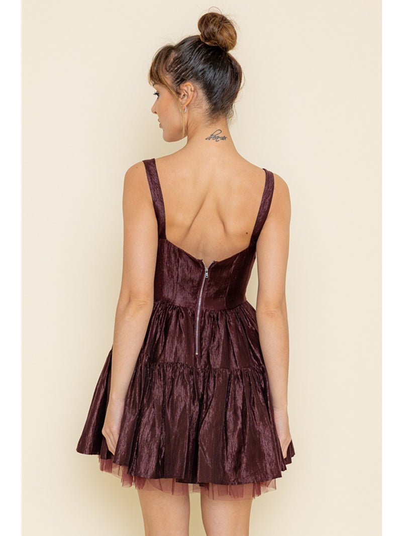 Fore Collection Meddi Strap Mini Dress In Deep Burgundy