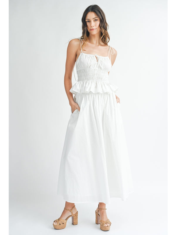 Mable Hedley Ruched Tank Top and Midi Full Skirt Set In Off White
