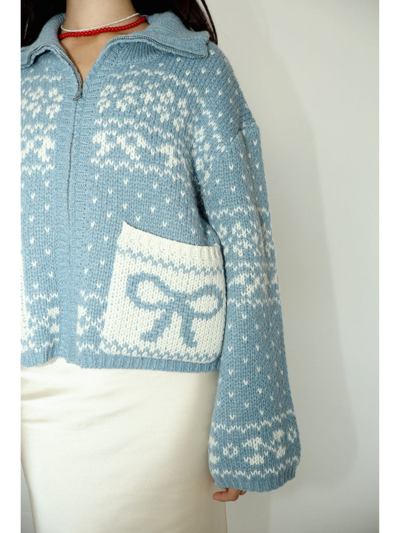 Bailey Rose Maya Zip Up Sweater In Dusty Blue