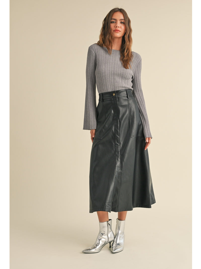 Miou Muse Thara Pleather A Line Skirt In Black