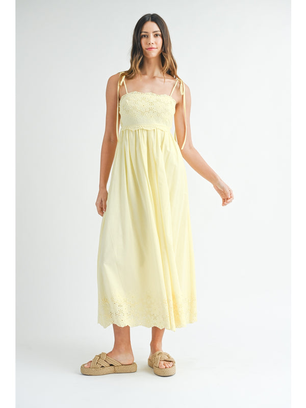 Mable Madison Scallop Edge Eyelet Lace Dress In Yellow