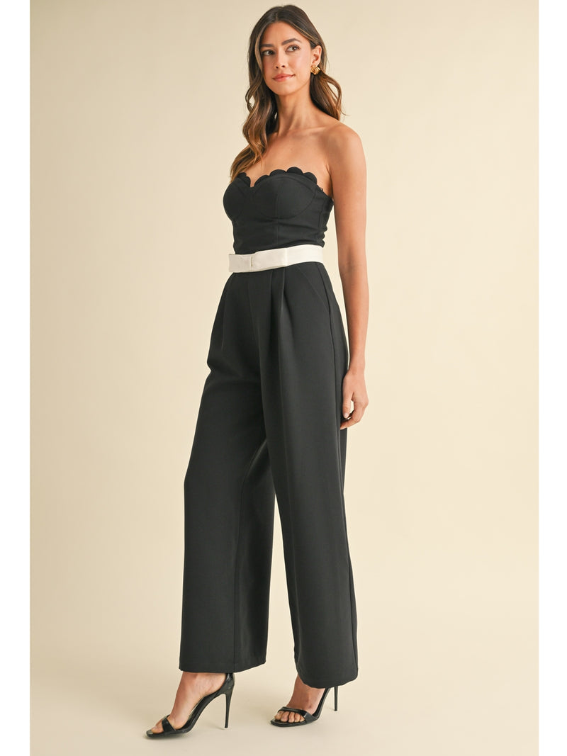 Mable Eira Waist Bow Strapless Jumpsuit In Black