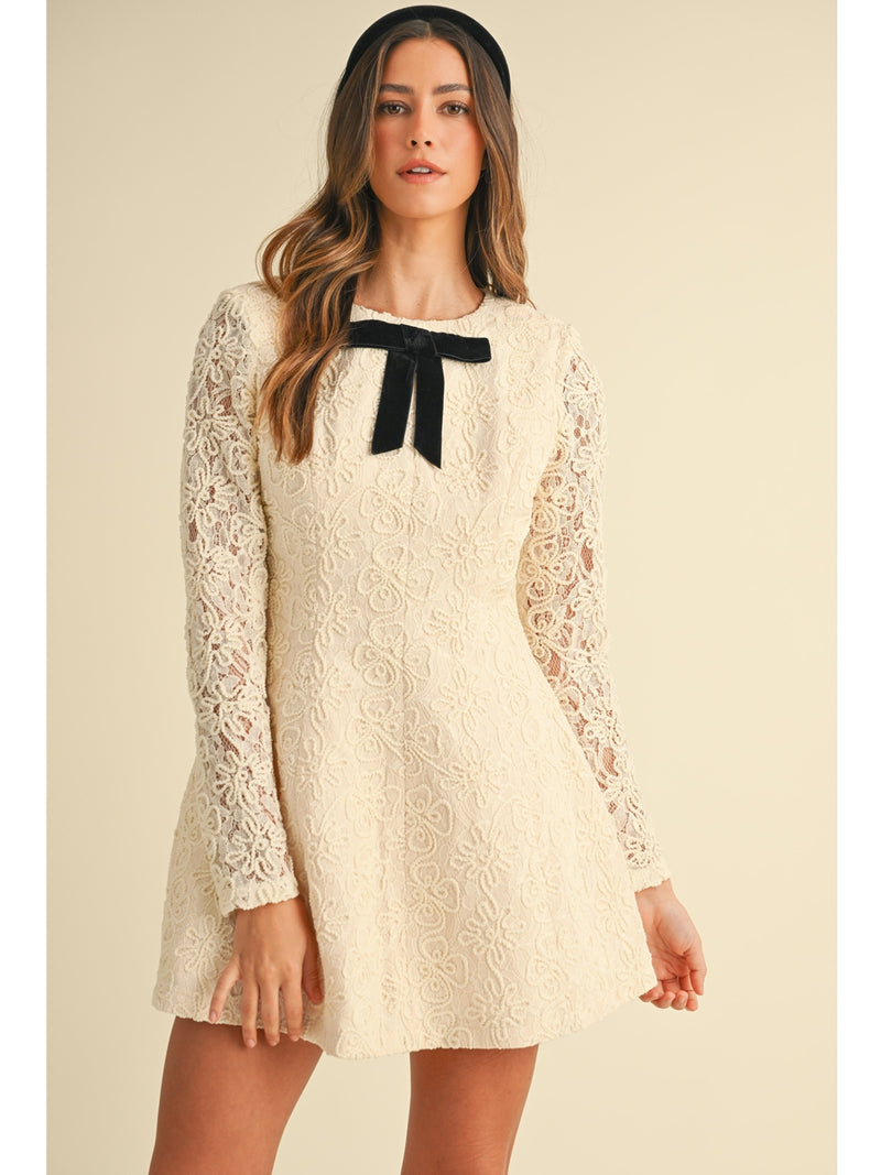 Mable Noelle Floral Crochet Lace Dress In Cream