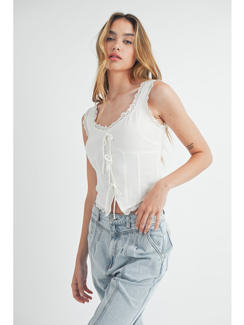 Mable Katie Ribbon Front Corset Top In Off White