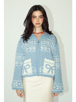 Bailey Rose Maya Zip Up Sweater In Dusty Blue