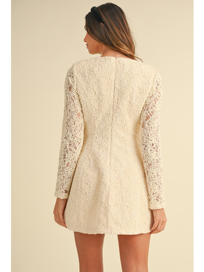 Mable Noelle Floral Crochet Lace Dress In Cream