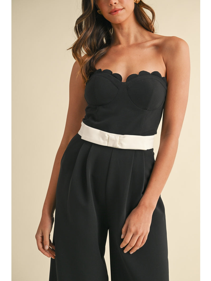 Mable Eira Waist Bow Strapless Jumpsuit In Black