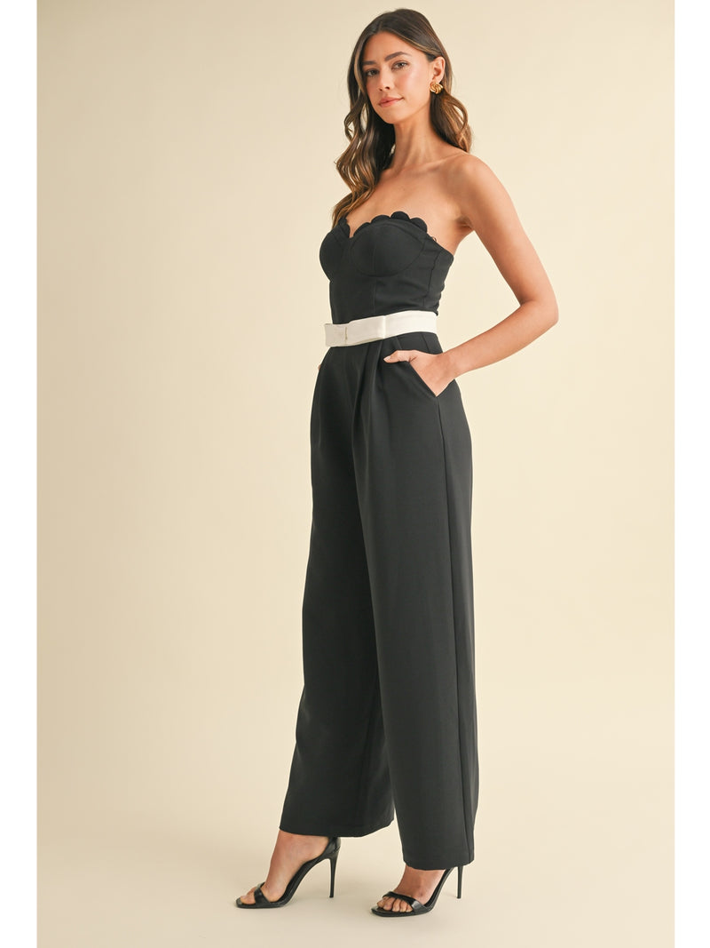 Mable Eira Waist Bow Strapless Jumpsuit In Black