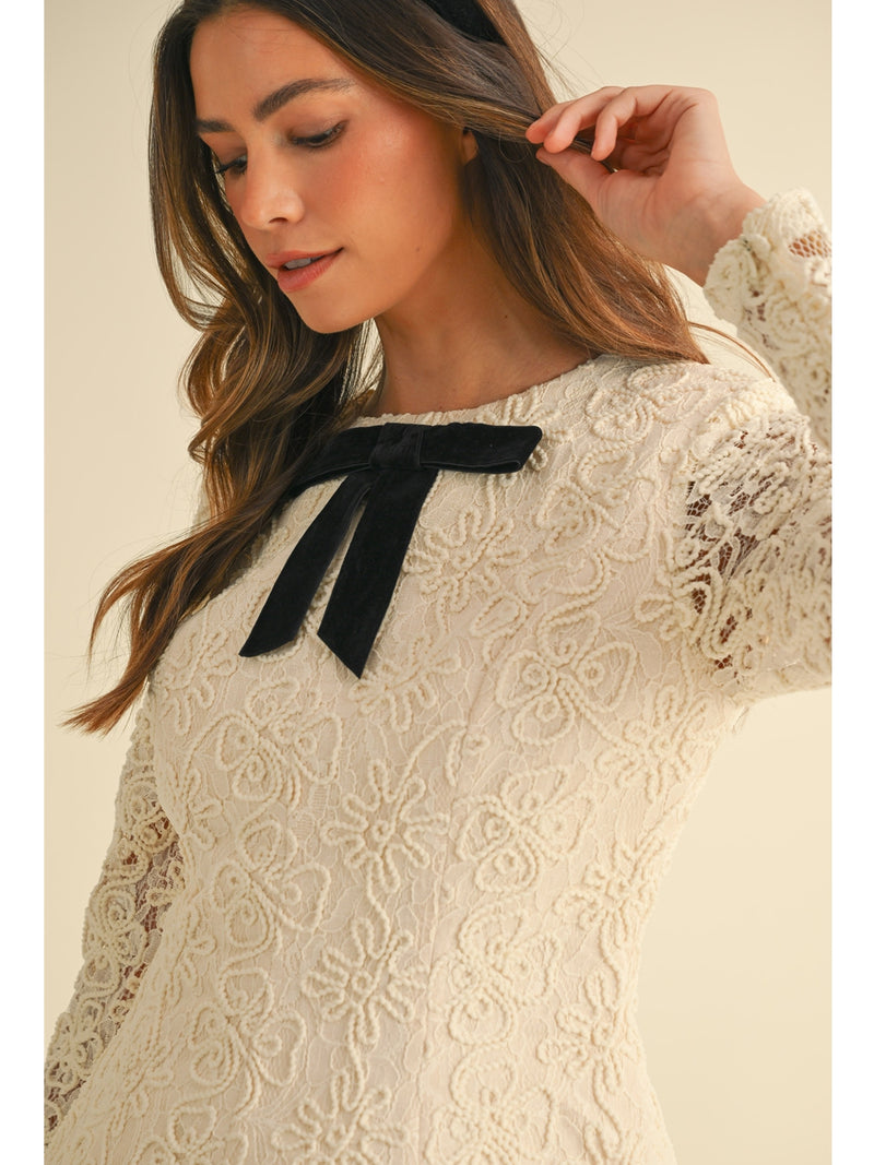 Mable Noelle Floral Crochet Lace Dress In Cream